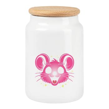 Souris de Carnaval | Déguisement de Big Face - Boîte à biscuits avec couvercle en bois - blanc - Devant