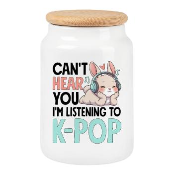 Je ne t’entends pas en écoutant de la K-Pop - Boîte à biscuits avec couvercle en bois - blanc - Devant