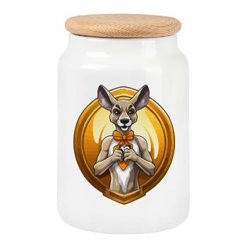 Heart Dog in Medallion - Cookie Jar with Wooden Lid - white - Front