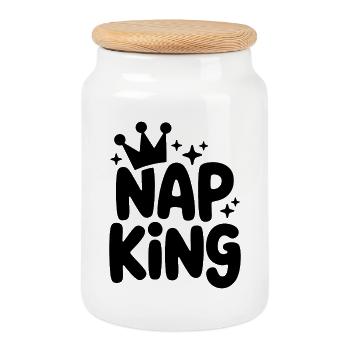 Nap King: königliche Ruhe - Keksdose mit Holzdeckel - Weiß - Vorne
