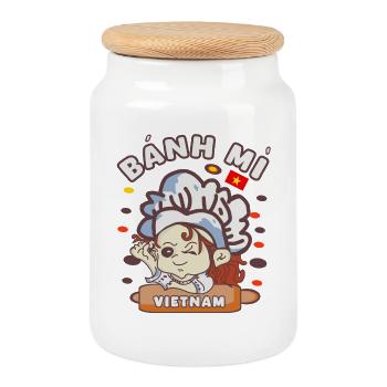 banh mi Vietnam kawaii - Keksdose mit Holzdeckel - Weiß - Vorne