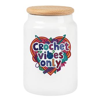 Ambiances drôles au crochet Uniquement amoureux du crochet Amoureux de la laine - Boîte à biscuits avec couvercle en bois - blanc - Devant