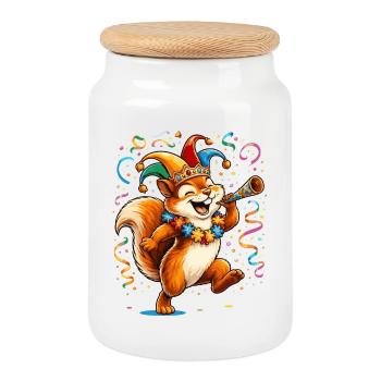 Carnival Squirrel – Colourful Carnival Motif - Cookie Jar with Wooden Lid - white - Front