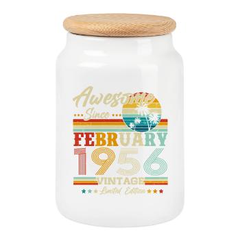Vintage février 1956 Vintage Rétro Anniversaire - Boîte à biscuits avec couvercle en bois - blanc - Devant