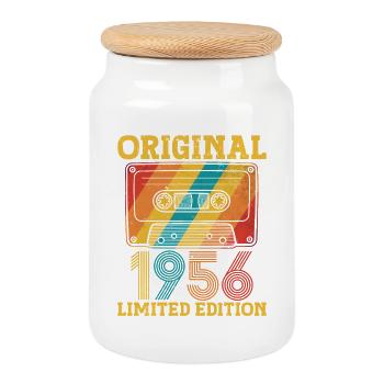 70th Birthday 70 Years 1956 Birthday Gift - Cookie Jar with Wooden Lid - white - Front
