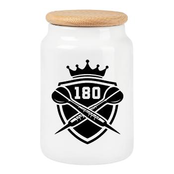 Darts 180 Wappen Dartpfeil - Keksdose mit Holzdeckel - Weiß - Vorne