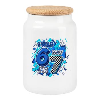 Six Seven Blue Checkered 67 - Keksdose mit Holzdeckel - Weiß - Vorne