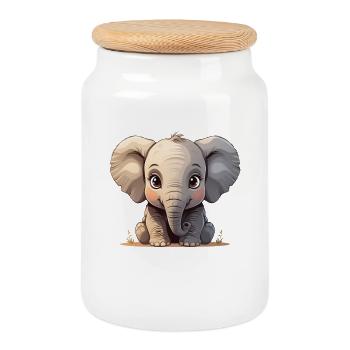Cute baby elephant cartoon - Cookie Jar with Wooden Lid - white - Front