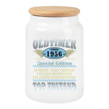 Voiture classique Février 1956 Homme 70e anniversaire - Boîte à biscuits avec couvercle en bois - blanc - Devant