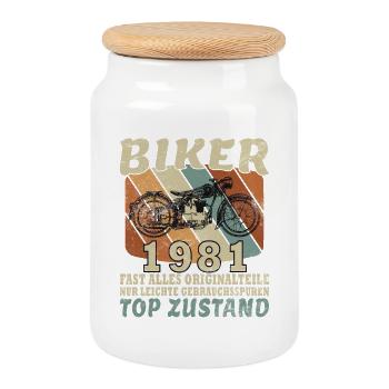 45e anniversaire motard motard 1981 - Boîte à biscuits avec couvercle en bois - blanc - Devant