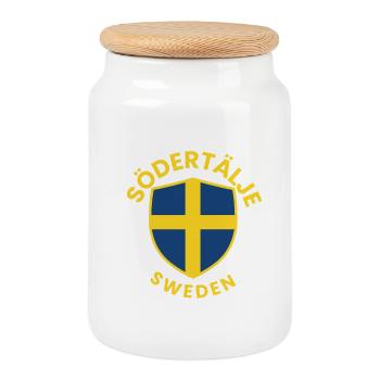 Logo du drapeau du Bouclier suédois - Boîte à biscuits avec couvercle en bois - blanc - Devant