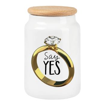 Say Yes! Marriage proposal - Cookie Jar with Wooden Lid - white - Front