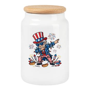 Dab dab drôles du 4 juillet pour enfants et jeunes - Boîte à biscuits avec couvercle en bois - blanc - Devant
