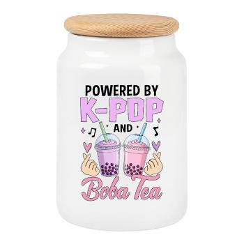 Propulsé par K Pop et Boba Tea - Boîte à biscuits avec couvercle en bois - blanc - Devant