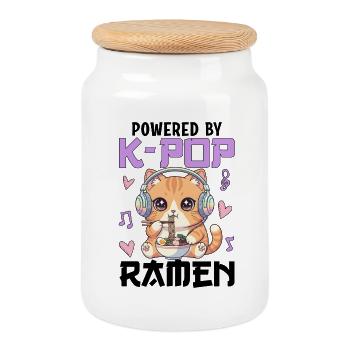 Propulsé par des ramen K-Pop - Boîte à biscuits avec couvercle en bois - blanc - Devant