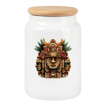 Masque totem aztèque - Boîte à biscuits avec couvercle en bois - blanc - Devant
