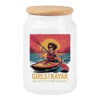Girls Who Kayak Heaven Gift Design - Keksdose mit Holzdeckel - Weiß - Vorne