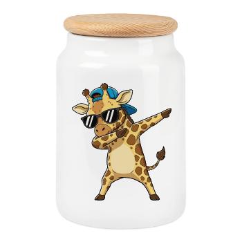 Cool Dabbing Giraffe Sunglasses Cartoon Art - Cookie Jar with Wooden Lid - white - Front