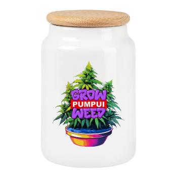 Grow Pumpui Weed - Keksdose mit Holzdeckel - Weiß - Vorne