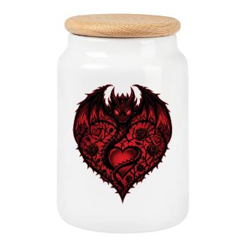 Cute Heart Romantic Dragon Lover Roses Love - Cookie Jar with Wooden Lid - white - Front