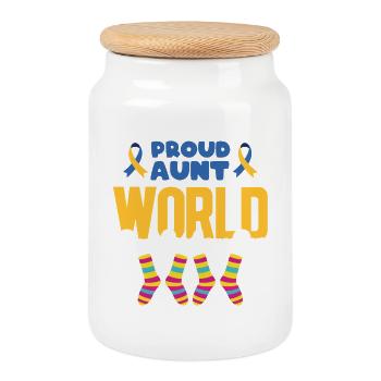 Proud Aunt World Design de Chaussettes pour la Journée de la Trisomie 21 - Boîte à biscuits avec couvercle en bois - blanc - Devant