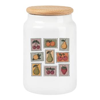Motif pastel de tampons fruités - Boîte à biscuits avec couvercle en bois - blanc - Devant