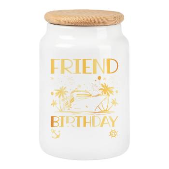 Ami du croiseur d’anniversaire - Boîte à biscuits avec couvercle en bois - blanc - Devant
