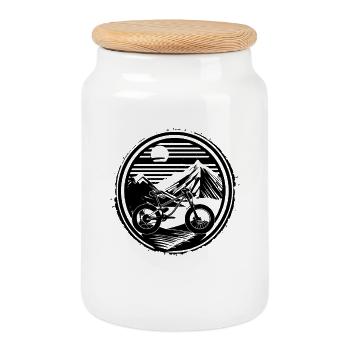 Mountain biking - Cookie Jar with Wooden Lid - white - Front