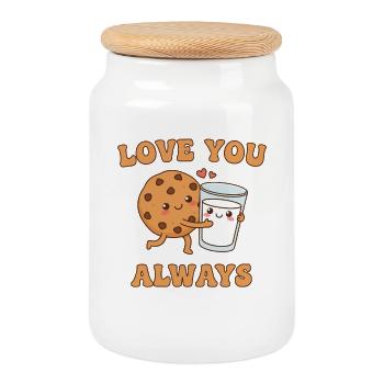 Love You Always – Sweet Cookie & Milk Design - Cookie Jar with Wooden Lid - white - Front
