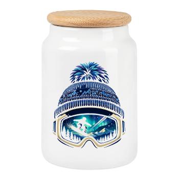 Cute Apres Ski Sayings Funny Skier Gift - Cookie Jar with Wooden Lid - white - Front