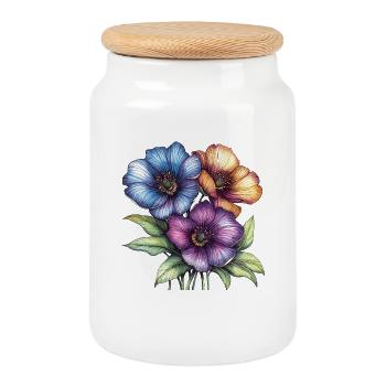 Colourful Flowers Trio - Cookie Jar with Wooden Lid - white - Front