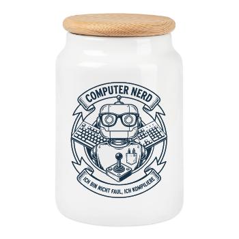 Logo du robot nerd informatique - Boîte à biscuits avec couvercle en bois - blanc - Devant