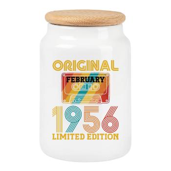 70e Anniversaire 70 ans Février 1956 Vintage Tee - Boîte à biscuits avec couvercle en bois - blanc - Devant