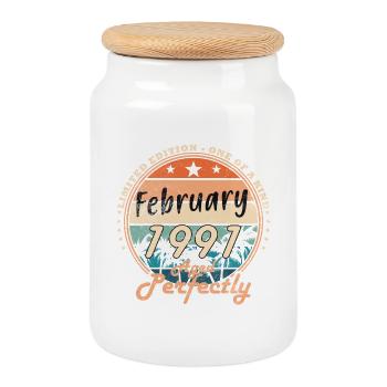 February 1991 - Jubilee 1991 Vintage February 1991 - Cookie Jar with Wooden Lid - white - Front