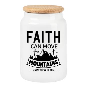 Faith can move Mountains Christian Quotes Jesus - Cookie Jar with Wooden Lid - white - Front