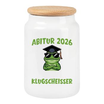Abitur 2026 Frog with Graduation Gift - Cookie Jar with Wooden Lid - white - Front