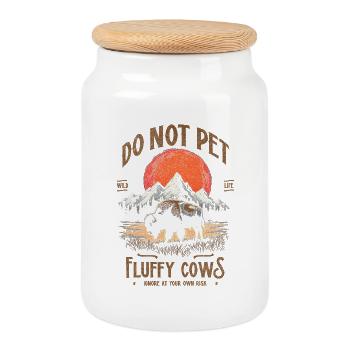 Vintage Buffalo Do Not Pet Fluffy Cows Funny Bison - Cookie Jar with Wooden Lid - white - Front