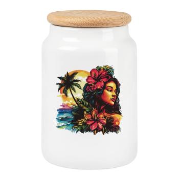 Tropen Frau Hibiskus Strand - Keksdose mit Holzdeckel - Weiß - Vorne