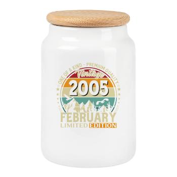 21. Geburtstag Februar 2005 Vintage Jahrgang - Keksdose mit Holzdeckel - Weiß - Vorne
