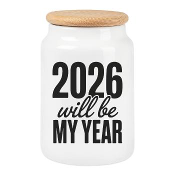 2026 will be my year Motivation for the New Year - Cookie Jar with Wooden Lid - white - Front