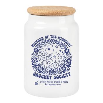 Mitglied der Midnight Crochet Society Witzig - Keksdose mit Holzdeckel - Weiß - Vorne