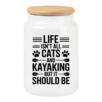 Kayaking Sprüche Katzen Lustiges Kayak Geschenk - Keksdose mit Holzdeckel - Weiß - Vorne