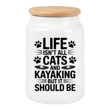 Kayaking Sprüche Katzen Lustiges Kayak Geschenk - Keksdose mit Holzdeckel - Weiß - Vorne