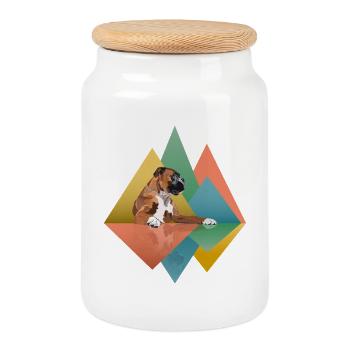 Boxer Dog Geometric - Keksdose mit Holzdeckel - Weiß - Vorne