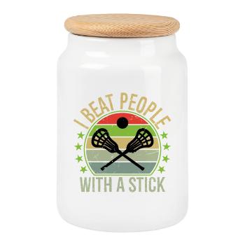 I Beat People with A Stick Funny Lacrosse - Keksdose mit Holzdeckel - Weiß - Vorne
