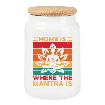 Yoga Home Is Where The Mantra Is Funny Yoga - Cookie Jar with Wooden Lid - white - Front