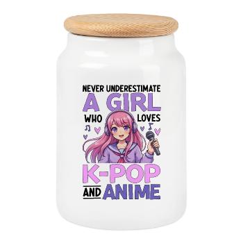 Ne sous-estimez jamais la fille qui adore la K Pop et l’Anime - Boîte à biscuits avec couvercle en bois - blanc - Devant
