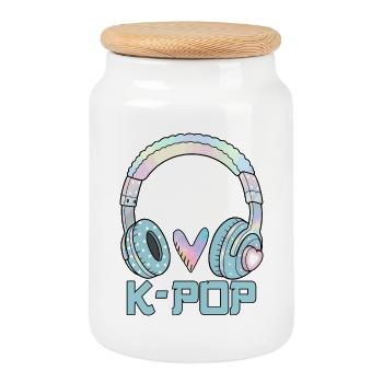 K Pop 케이팝 - Boîte à biscuits avec couvercle en bois - blanc - Devant