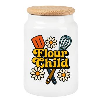 Flour Child Bake Art - Cookie Jar with Wooden Lid - white - Front