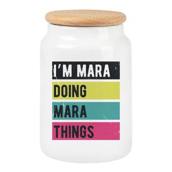 Ich bin Mara Mache Mara-Dinge Retro-Farben - Keksdose mit Holzdeckel - Weiß - Vorne